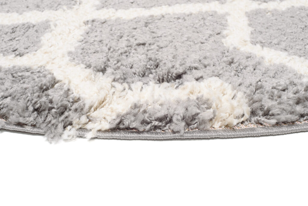 Tapis Boho Rond Gris Géométrique Shaggy