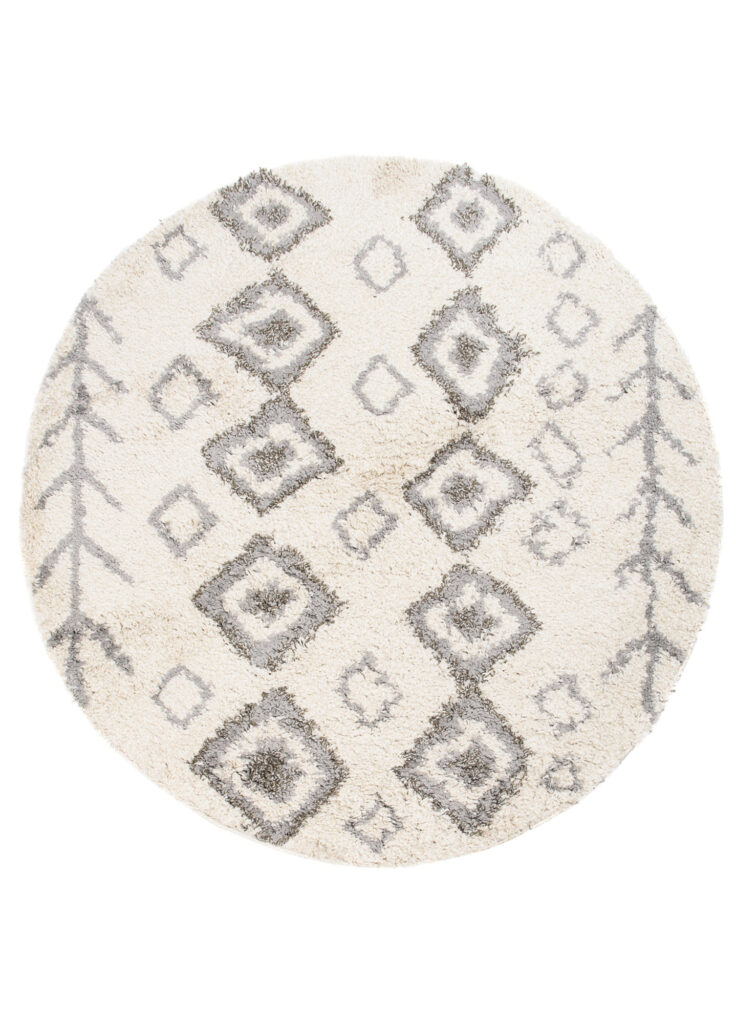 Tapis Boho Rond Crème Ethnique Shaggy