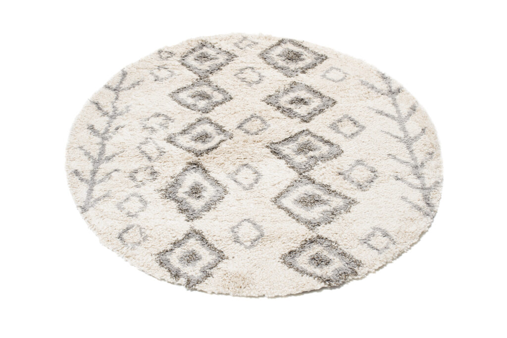 Tapis Boho Rond Crème Ethnique Shaggy