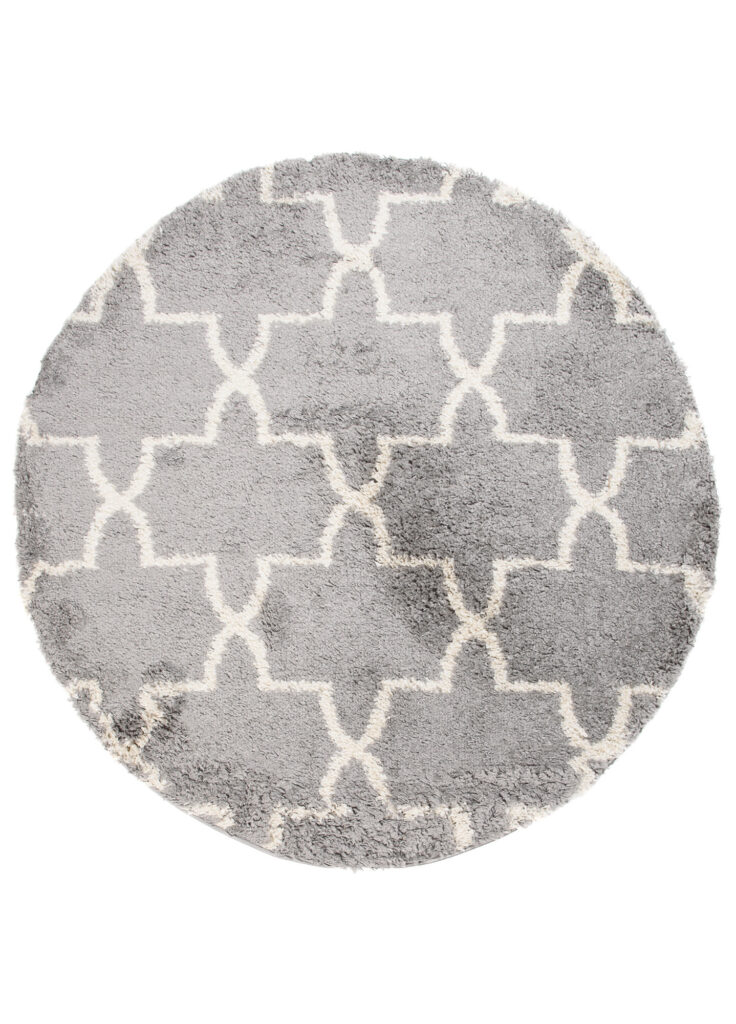 Tapis Boho Rond Gris Trèfle Marocain