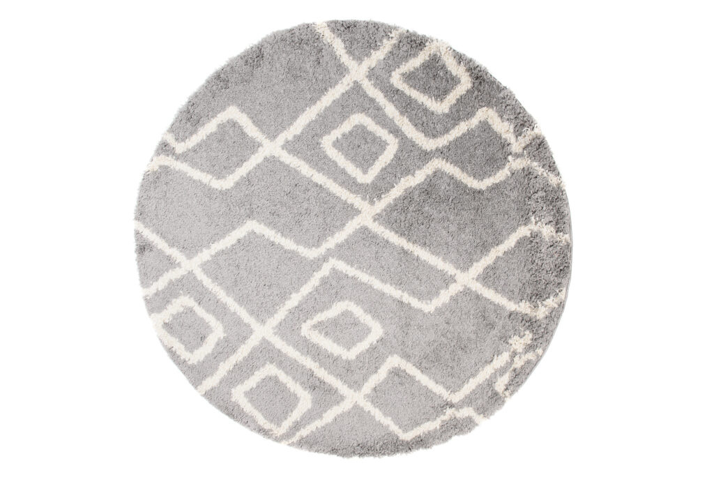 Tapis Boho Rond Gris Zigzag Shaggy