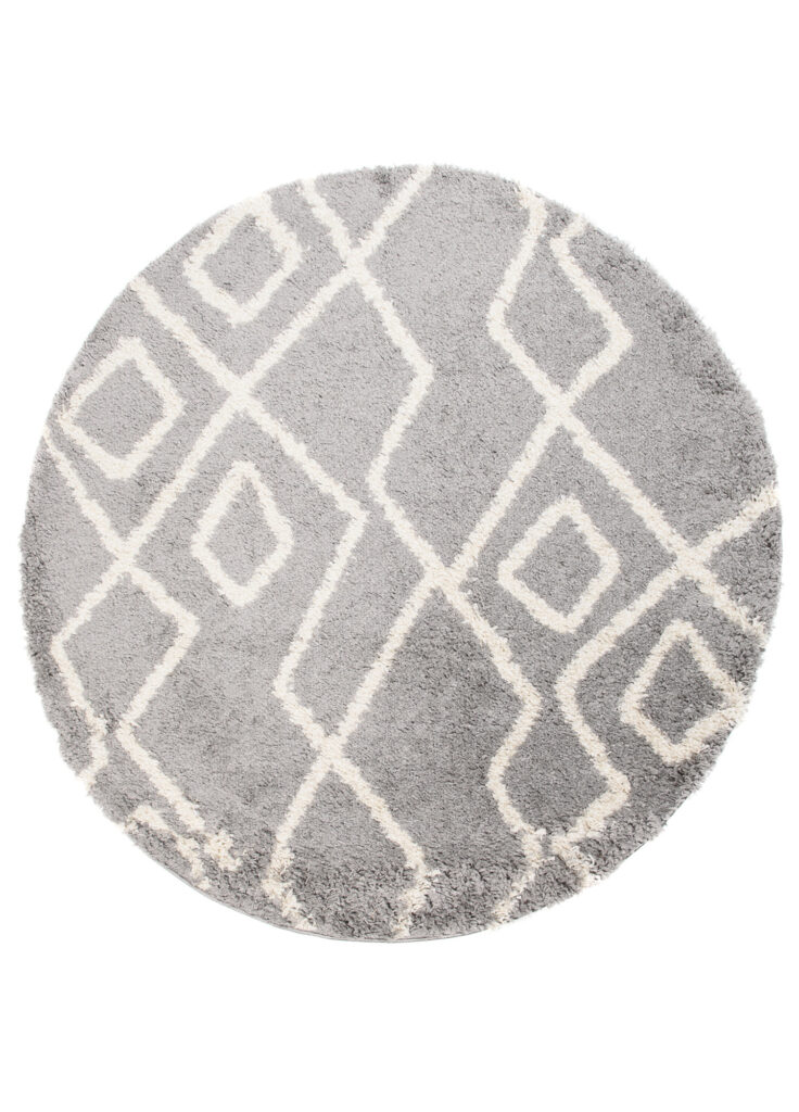 Tapis Boho Rond Gris Zigzag Shaggy