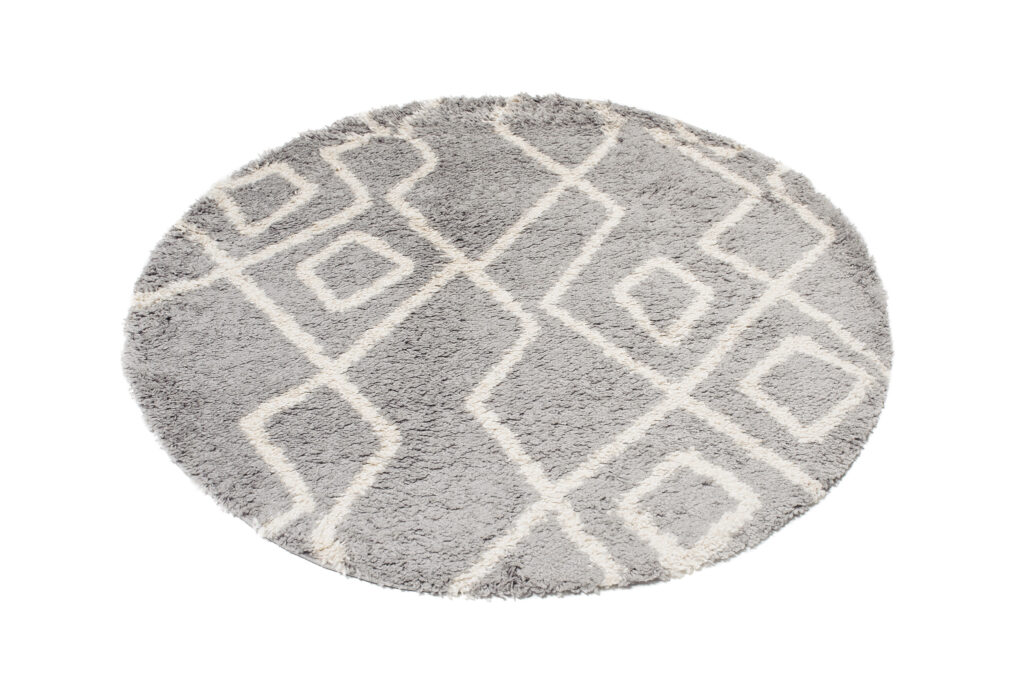 Tapis Boho Rond Gris Zigzag Shaggy