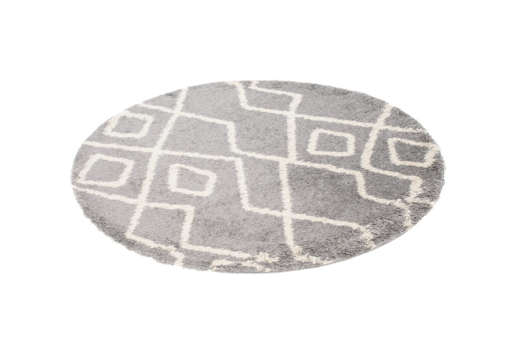 Tapis Boho Rond Gris Zigzag Shaggy
