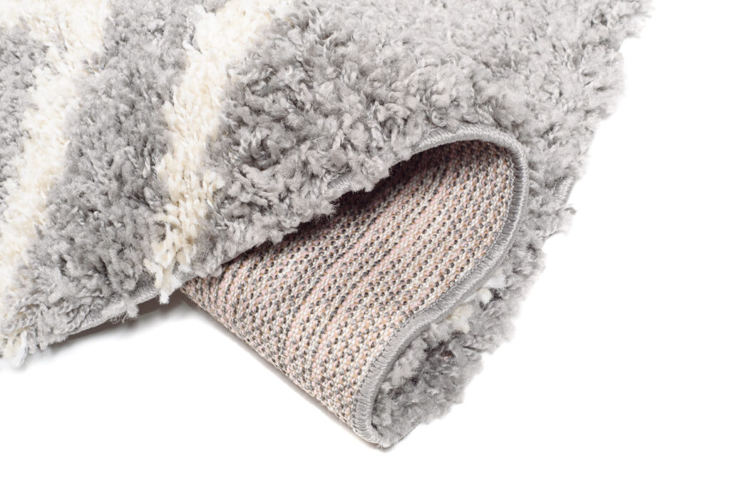 Tapis Boho Rond Gris Zigzag Shaggy