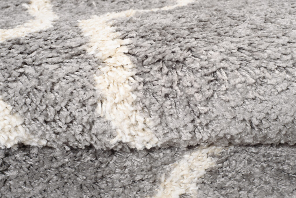 Tapis Boho Rond Gris Zigzag Shaggy