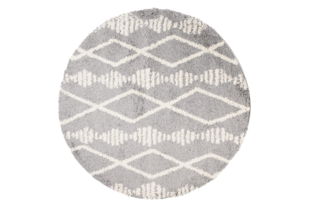 Tapis Boho Rond Gris Losanges Shaggy