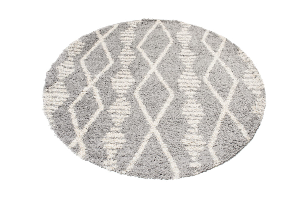 Tapis Boho Rond Gris Losanges Shaggy