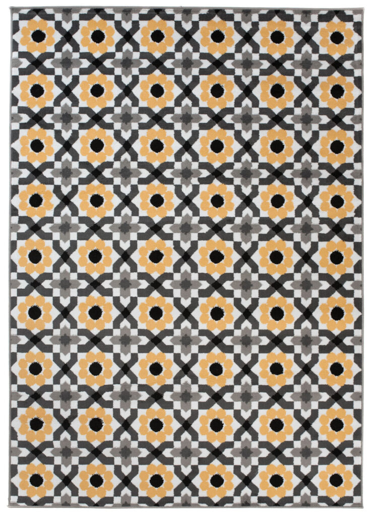 Tapis Maya Gris Jaune Floral Mosaïque