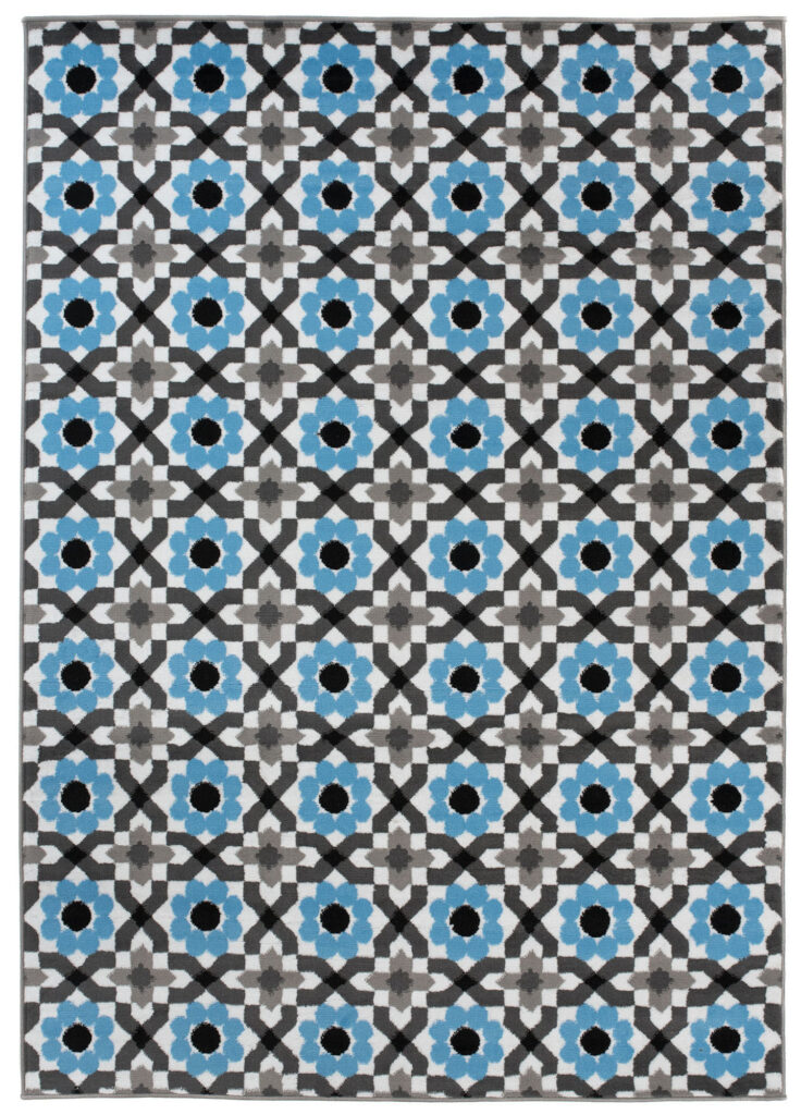 Tapis Maya Gris Bleu Floral Mosaïque