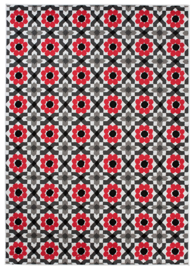Tapis Maya Gris Rouge Floral Mosaïque