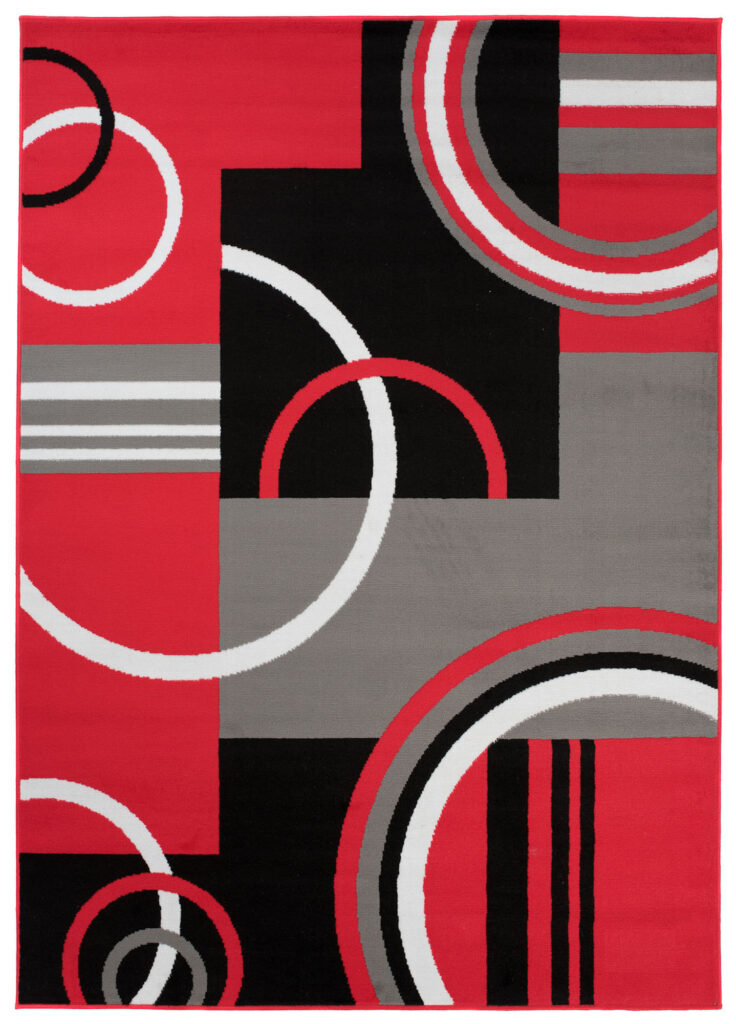 Tapis Maya Rouge Gris Géométrique