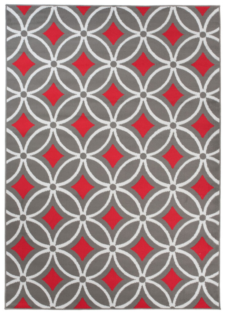 Tapis Maya Gris Rouge Géométrique Mosaïque