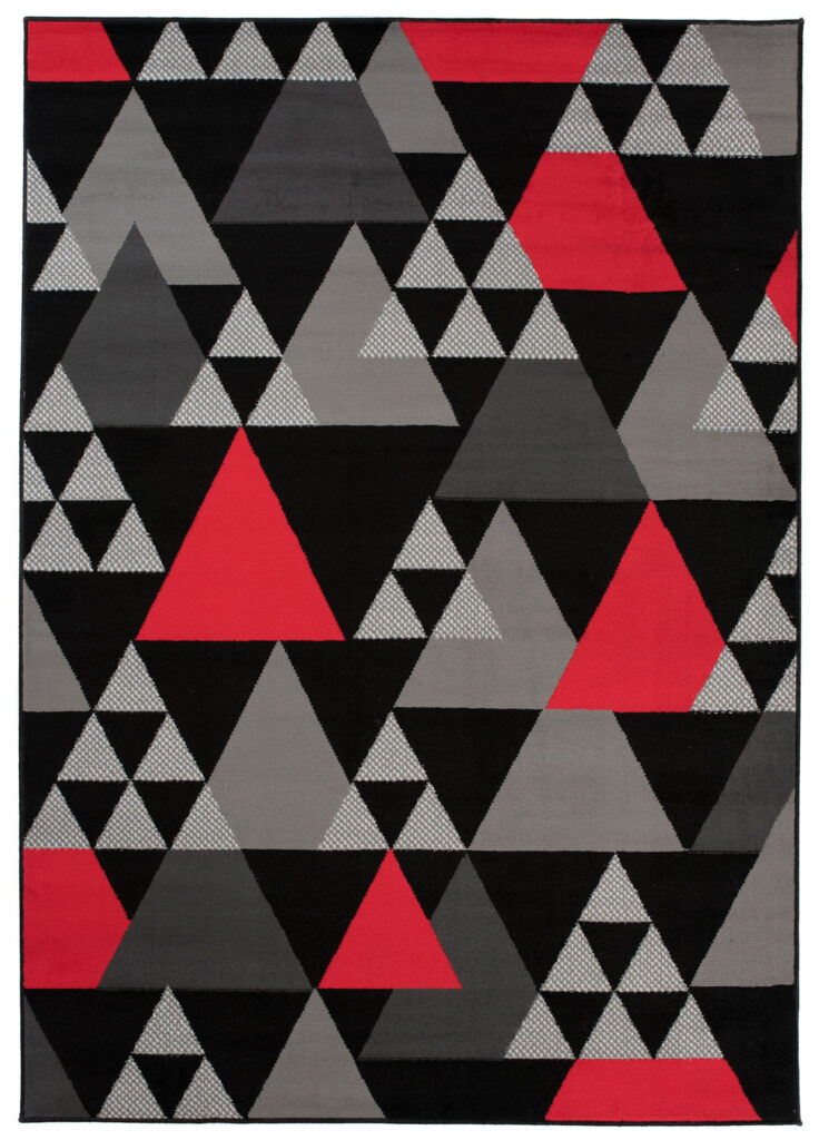 Tapis Maya Gris Rouge Géométrique Triangles