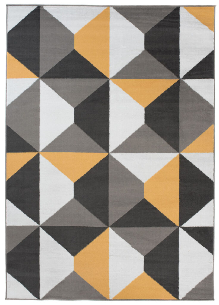 Tapis Maya Gris Jaune Trapèzes Carrés