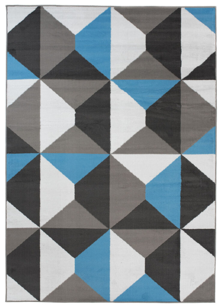 Tapis Maya Gris Bleu Trapèzes Carrés