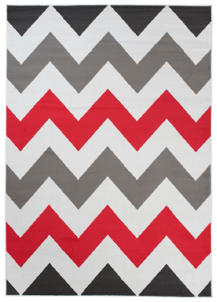 Tapis Maya Gris Rouge Géométrique Zigzags