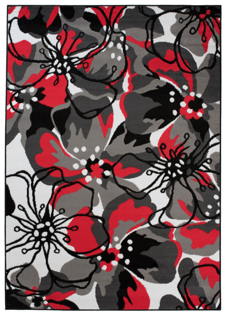 Tapis Maya Gris Rouge Fleurs