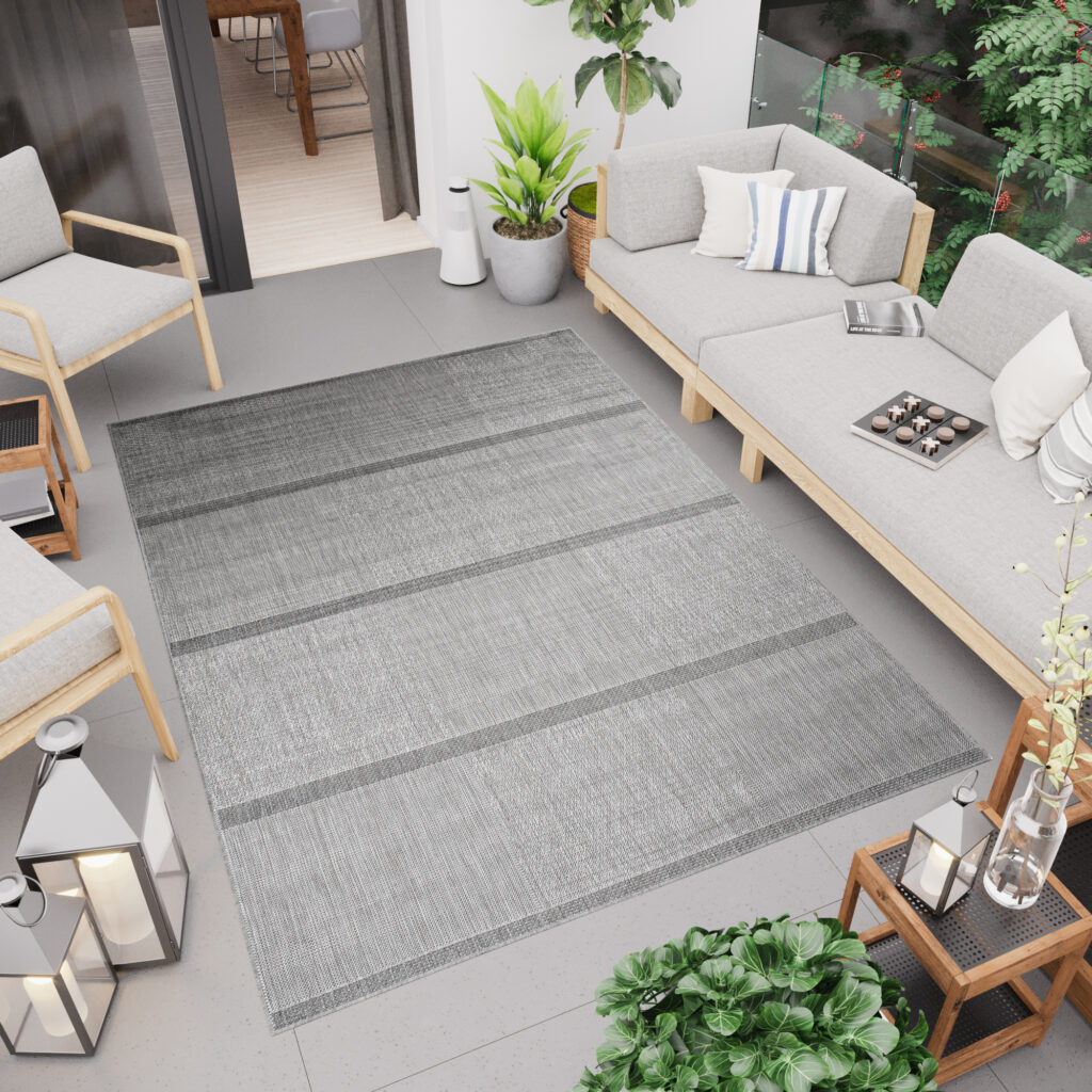 Tapis Capri Extérieur Intérieur Moderne Gris Rayé Résistant Sisal