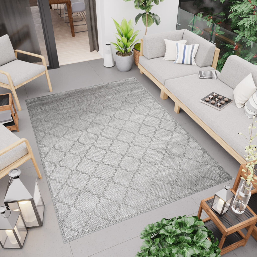Tapis Capri Extérieur Intérieur Moderne Gris Treillis Robuste Sisal