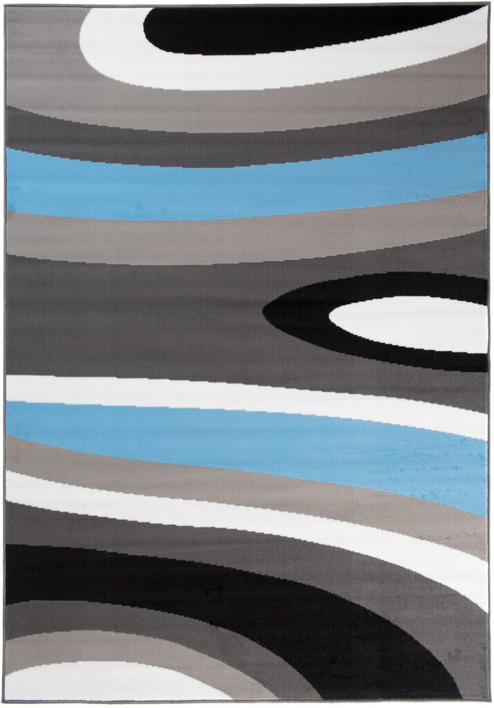 Tapis Maya Gris Bleu Abstrait Vagues