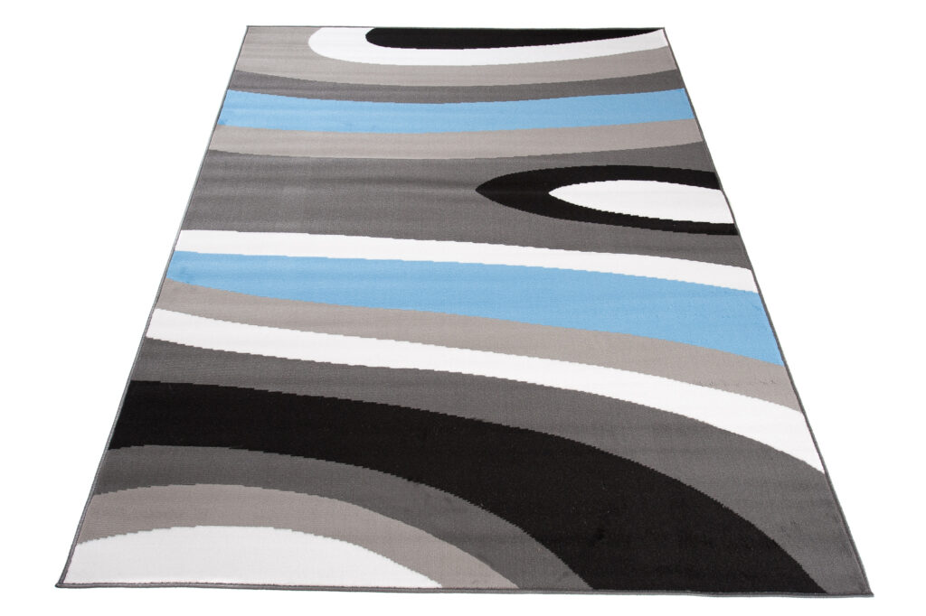 Tapis Maya Gris Bleu Abstrait Vagues