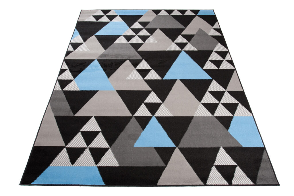 Tapis Maya Gris Bleu Géométrique Triangles