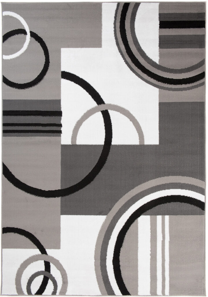 Tapis Maya Gris Blanc Géométrique Cercles