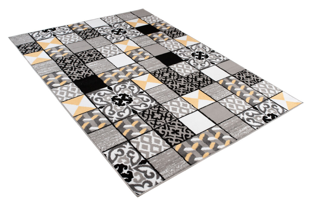 Tapis Maya Gris Jaune Carrés Mosaïque