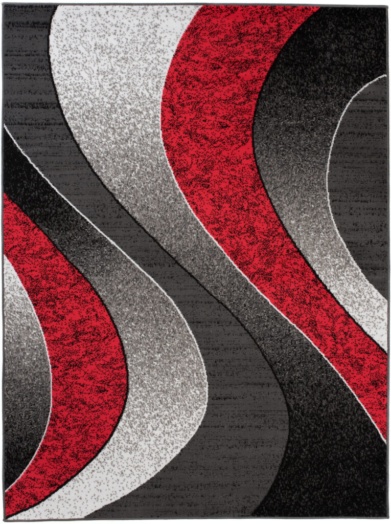 DREAM Tapis Moderne Ondes Vagues Rouge Gris Noir Fin