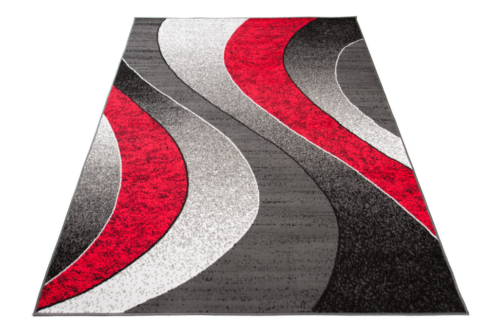 DREAM Tapis Moderne Ondes Vagues Rouge Gris Noir Fin
