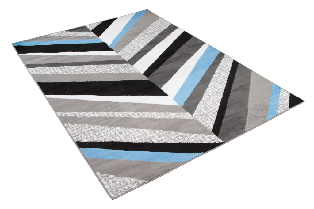 Tapis Maya Gris Bleu Géométrique Lignes
