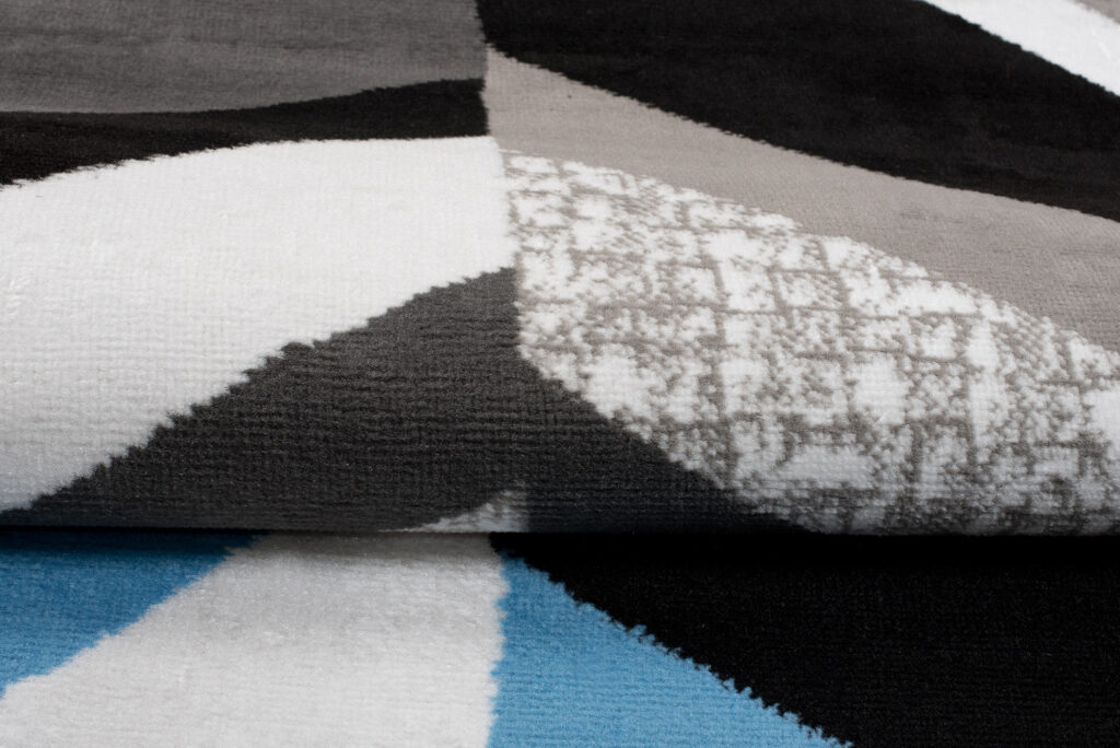 Tapis Maya Gris Bleu Géométrique Lignes