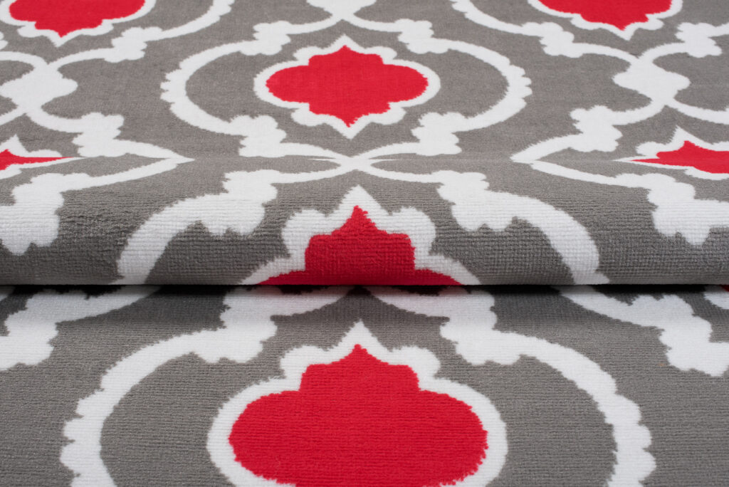 Tapis Maya Gris Rouge Géométrique Treillis