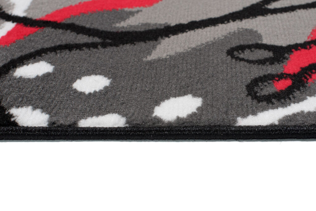 Tapis Maya Gris Rouge Fleurs