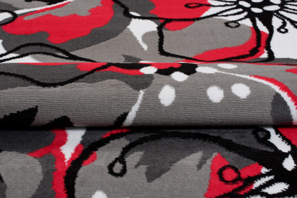 Tapis Maya Gris Rouge Fleurs