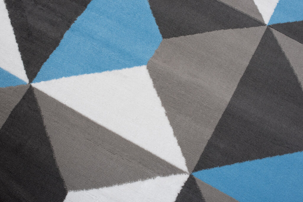 Tapis Maya Gris Bleu Trapèzes Carrés
