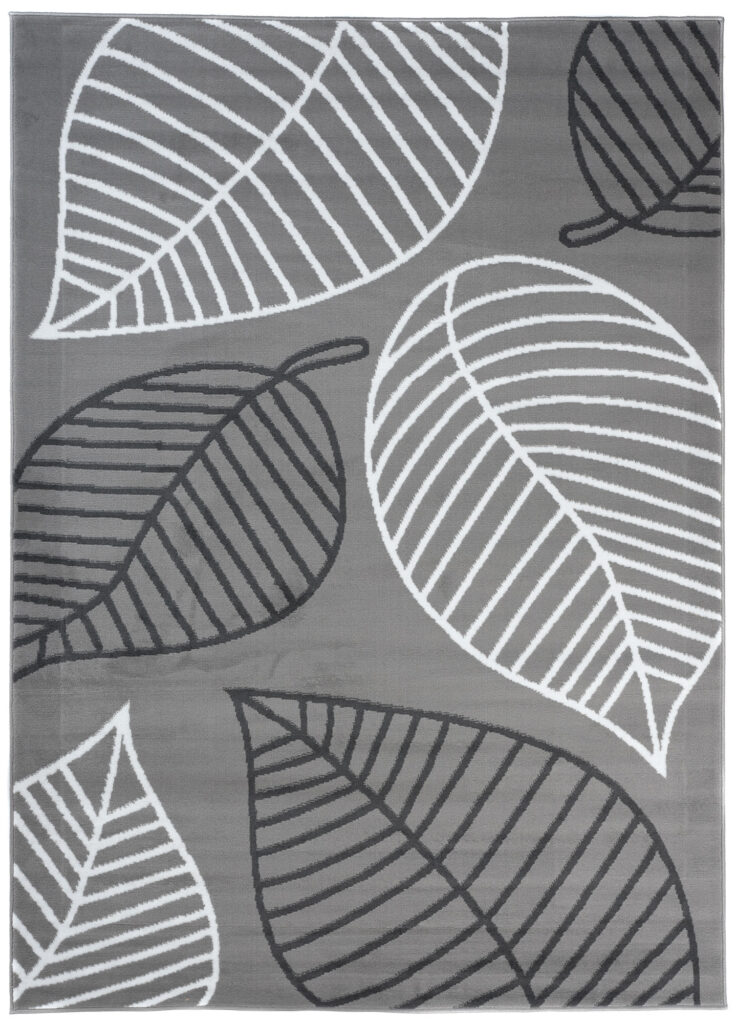 Tapis Luxury Gris Blanc Feuilles Enfants