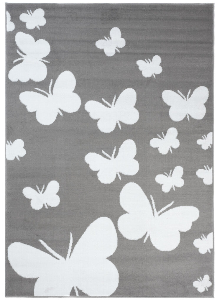 Tapis Luxury Gris Blanc Papillons Enfants