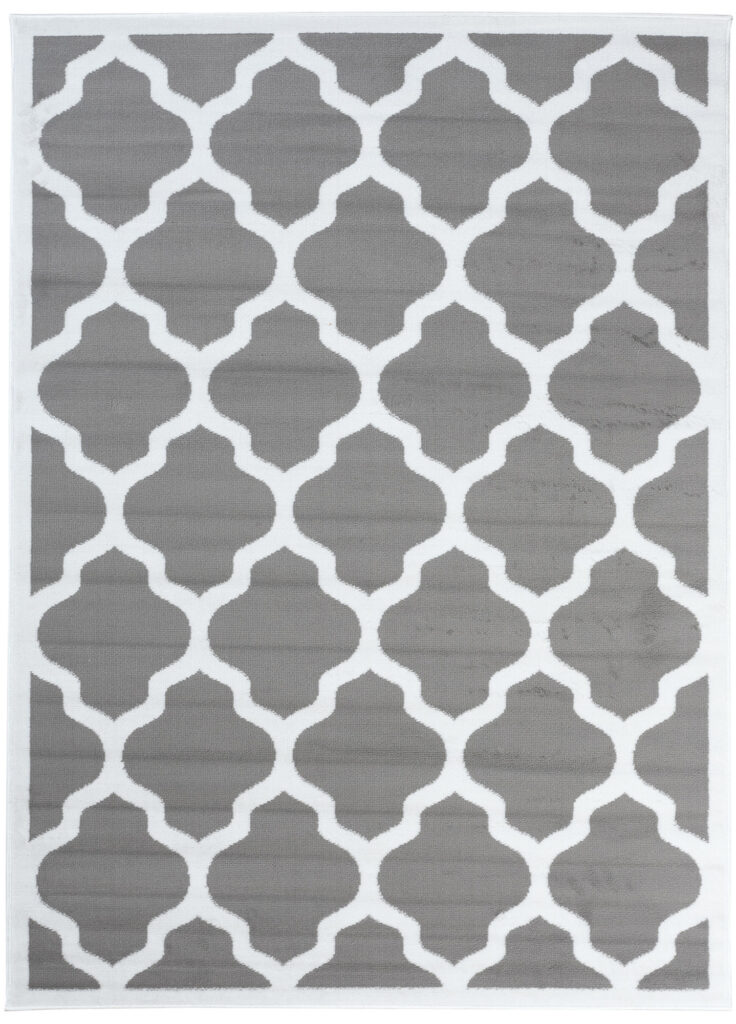 Tapis Luxury Gris Blanc Géométrique Treillis Bordé