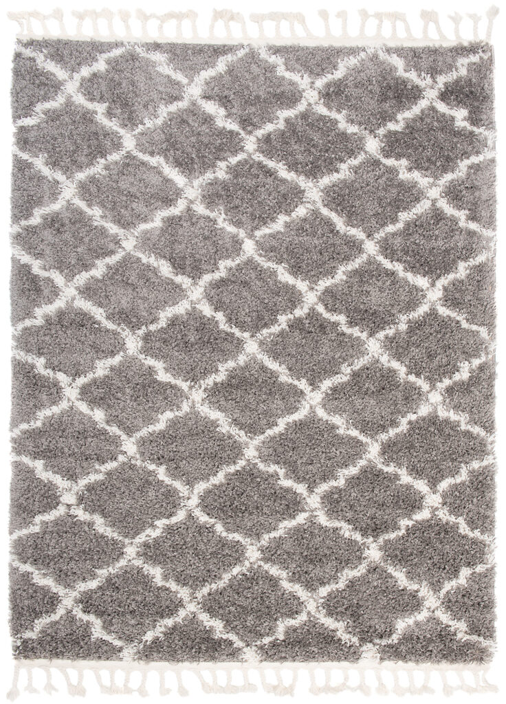 Tapis Boho à Franges Gris Treillis Shaggy