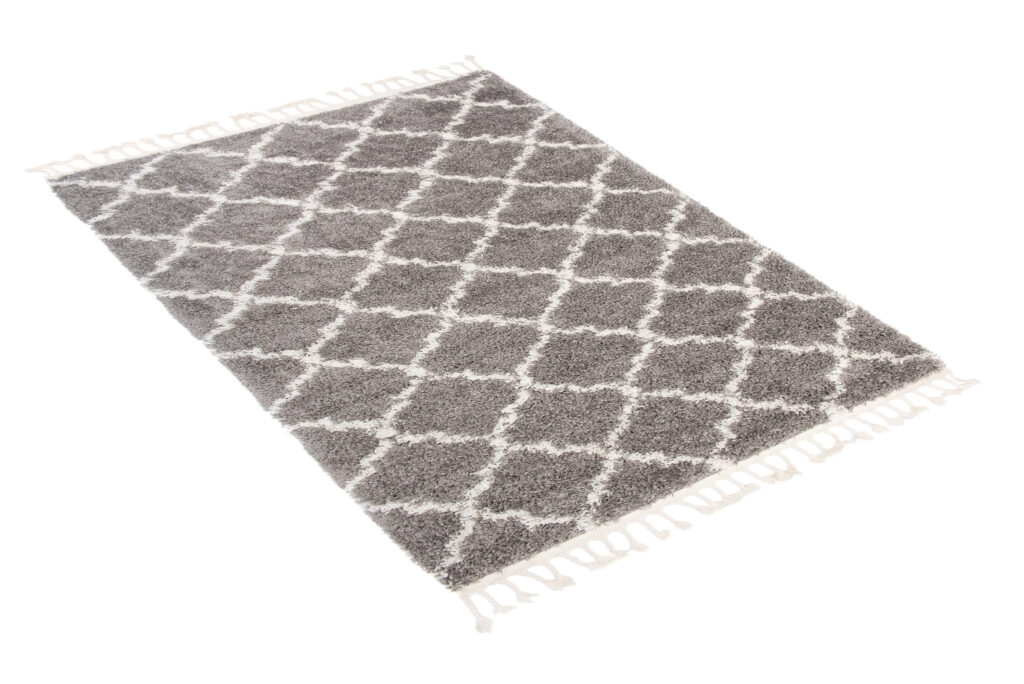 Tapis Boho à Franges Gris Treillis Shaggy