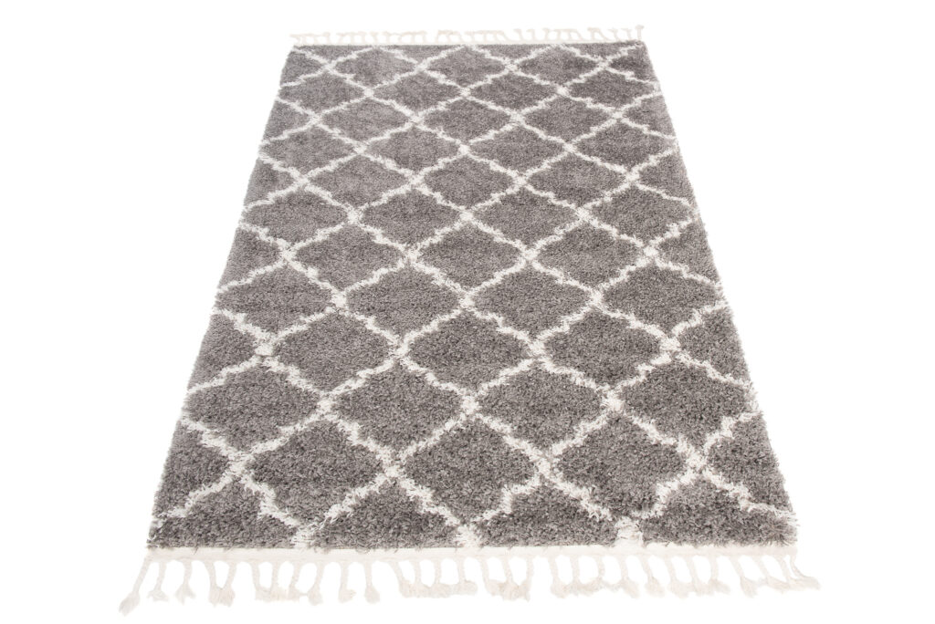 Tapis Boho à Franges Gris Treillis Shaggy