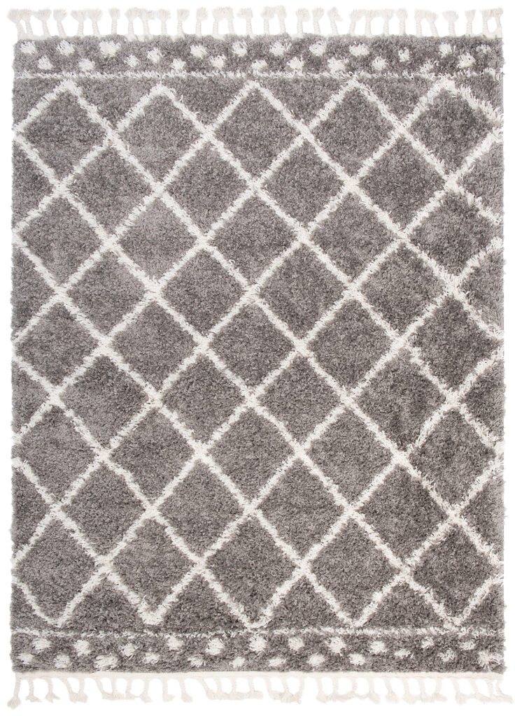 Tapis Boho à Franges Gris Carreaux Pois Shaggy