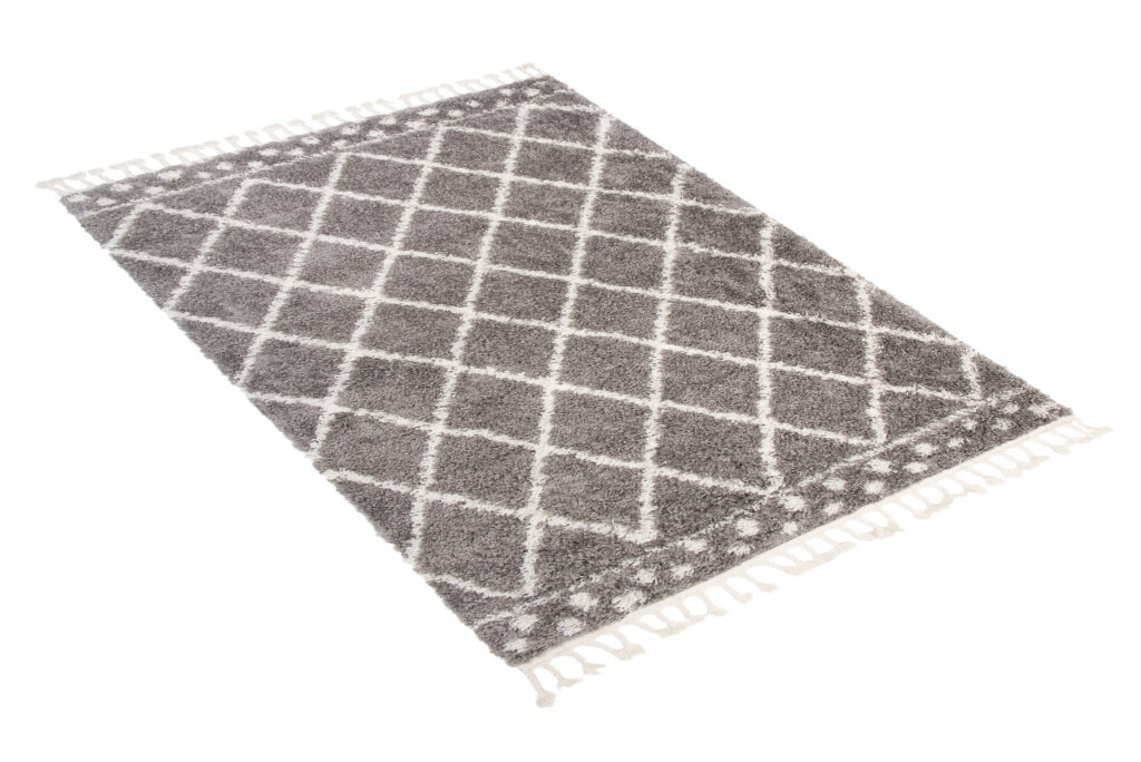 Tapis Boho à Franges Gris Carreaux Pois Shaggy