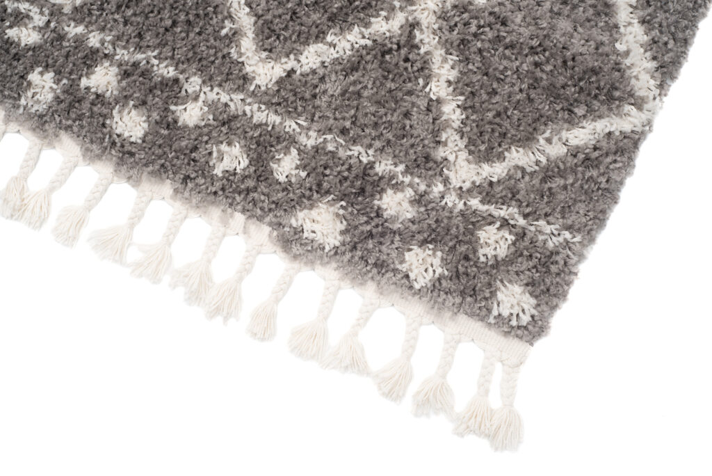 Tapis Boho à Franges Gris Carreaux Pois Shaggy