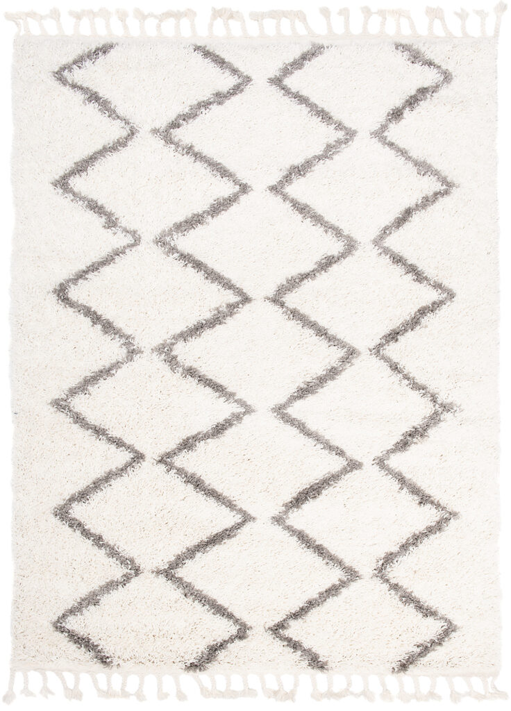 Tapis Boho à Franges Crème Zigzag Shaggy