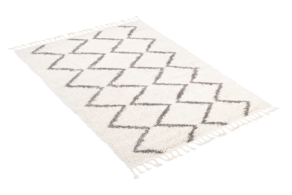 Tapis Boho à Franges Crème Zigzag Shaggy