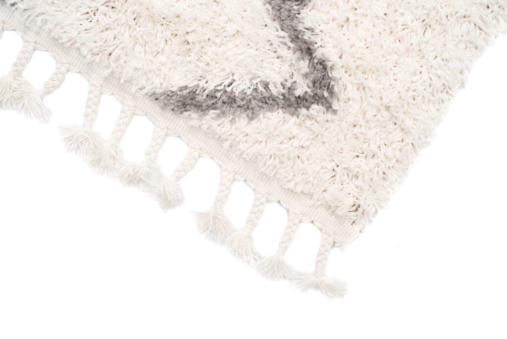 Tapis Boho à Franges Crème Zigzag Shaggy