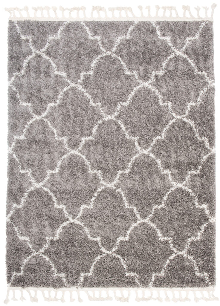 Tapis Boho à Franges Gris Trèfle Marocain